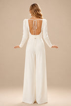 Rutipo Ivory Square Neckline Long Sleeves Floor-Length Wedding Jumpsuit