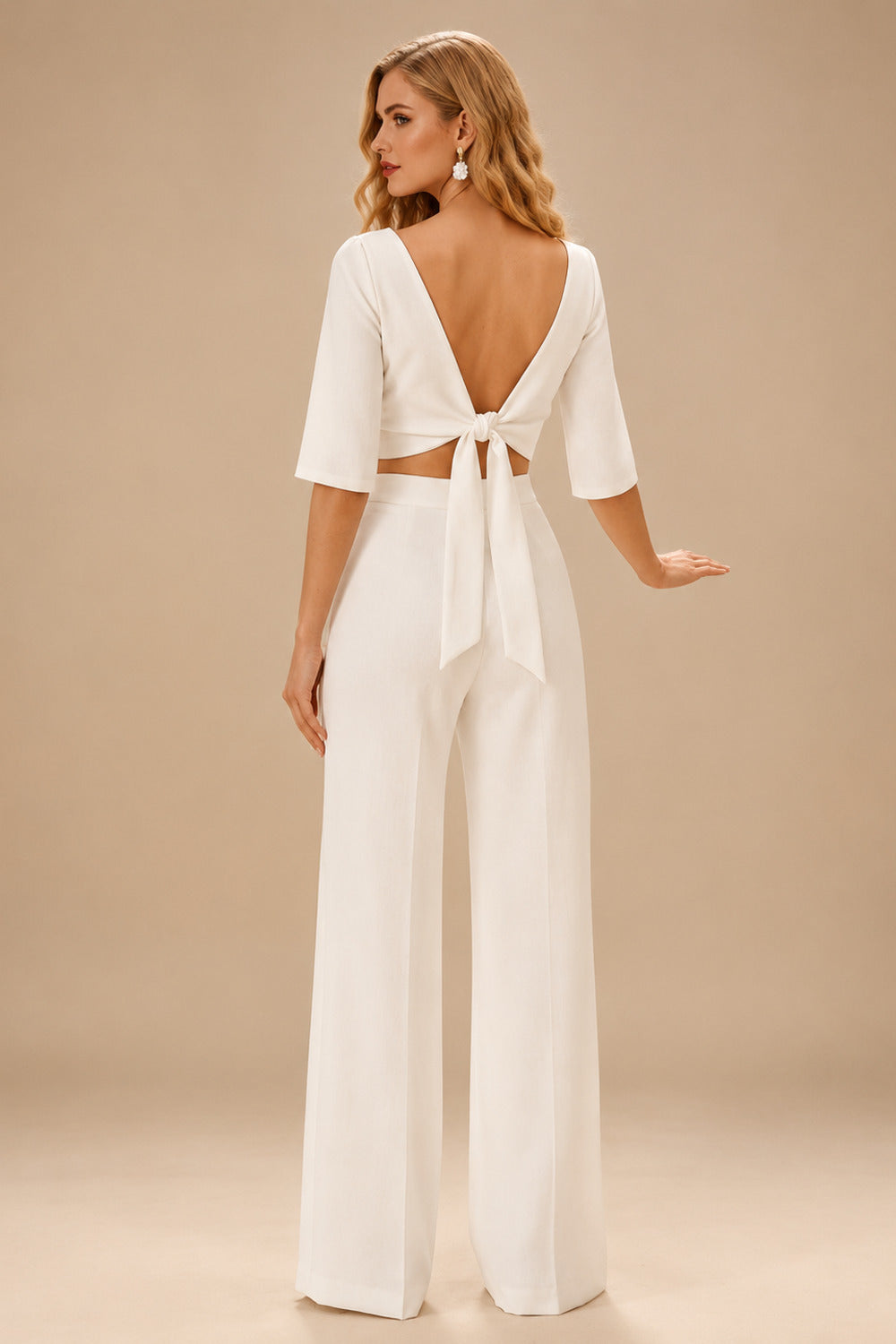 Rutipo Ivory Square Neckline 1/2 Sleeves Floor-Length Wedding Dress