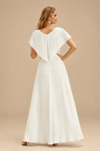 Rutipo Ivory Simple Off-The-Shoulder Sheath/Column Slit Wedding Dresses With Elastic Satin
