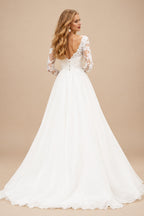 Rutipo Ivory Boho Lace Long Sleeves Princess Wedding Dresses