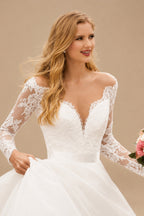 Rutipo Ivory Boho Lace Long Sleeves Princess Wedding Dresses