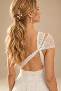 Rutipo Ivory Sheath One-Shoulder Sleeveless Sweep Train Sequined Wedding Dresses With Split Front