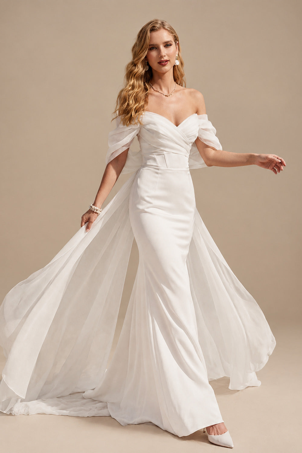 Rutipo Ivory Modern Off-The-Shoulder Trumpet/Mermaid Wedding Dresses