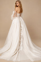 Rutipo As Picture Boho Lace Tulle Off-The-Shoulder Long Sleeves Wedding Dresses