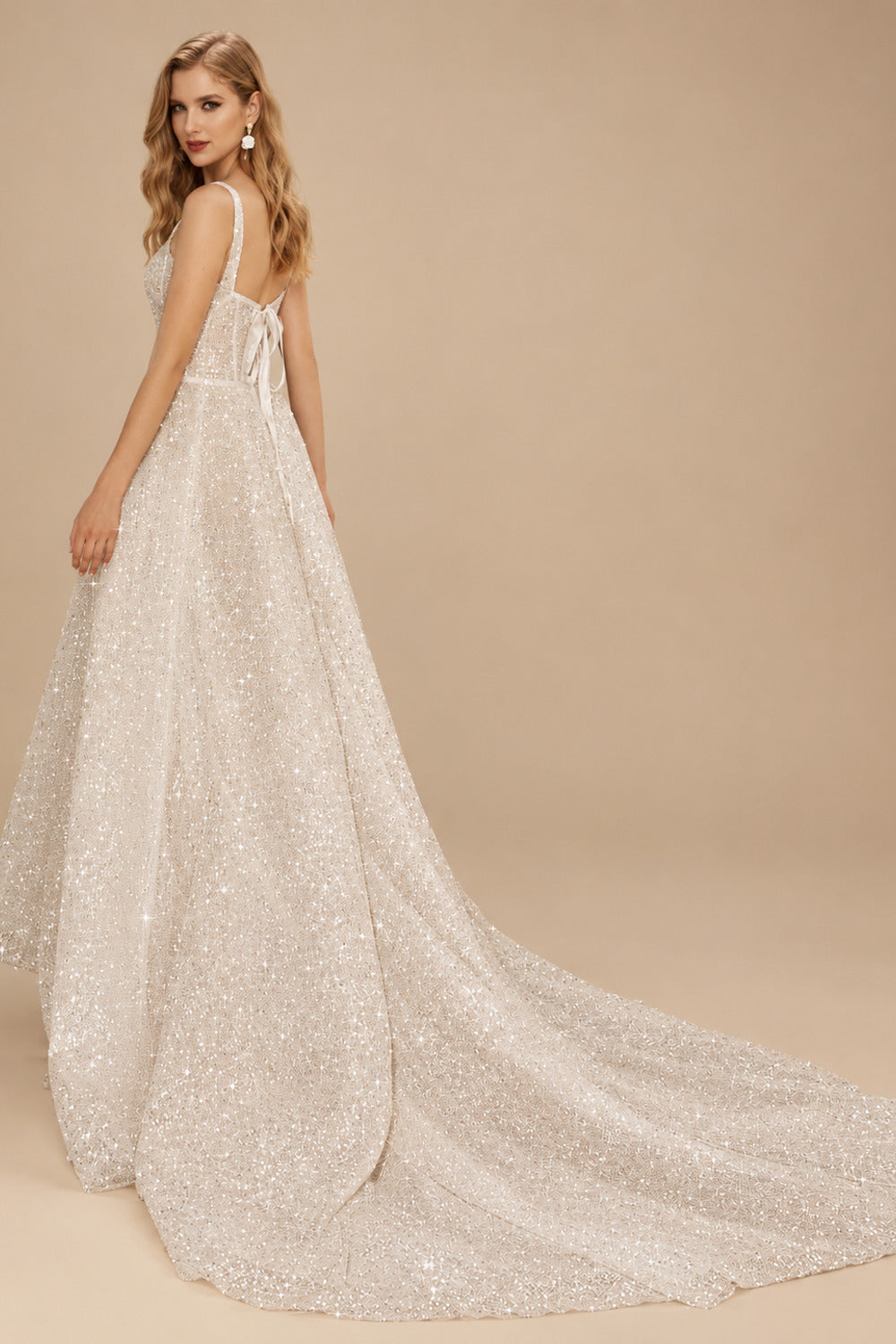 Rutipo As Picture Sparkly Sequined A-Line Square Neckline Wedding Dresses
