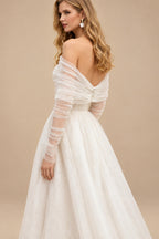 Rutipo Ivory Boho Beach Tulle A-Line Slit Wedding Dresses