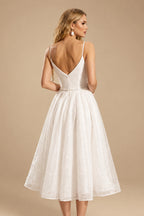 Rutipo Ivory Shiny A-Line V-Neck Sleeveless Little White Sequined Wedding Dresses