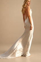 Rutipo As Picture Simple Beach Open Back Silk Like Satin Wedding Dresses