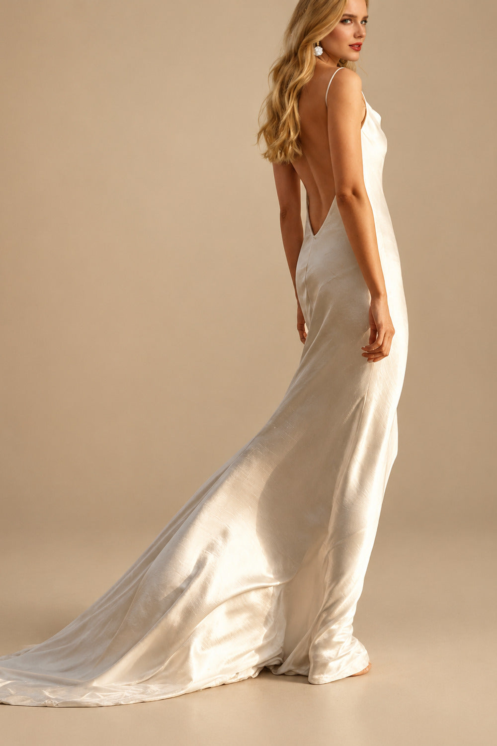 Rutipo As Picture Simple Beach Open Back Silk Like Satin Wedding Dresses