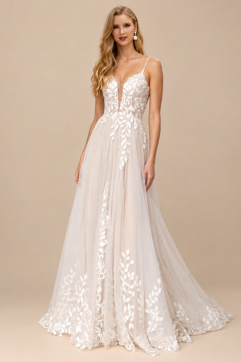 Rutipo As Picture A-Line V-Neck Sleeveless Floor-Length Lace Wedding Dresses