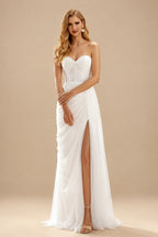 Rutipo Ivory Sheath/Column Sweetheart Tulle Wedding Dresses With Split Front