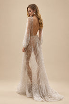 Rutipo As Picture Beach Open Back V-Neck Long Sleeves Wedding Dresses