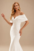 Rutipo Ivory Mermaid Off-The-Shoulder Sleeveless Sweep Train Charmeuse Wedding Dresses