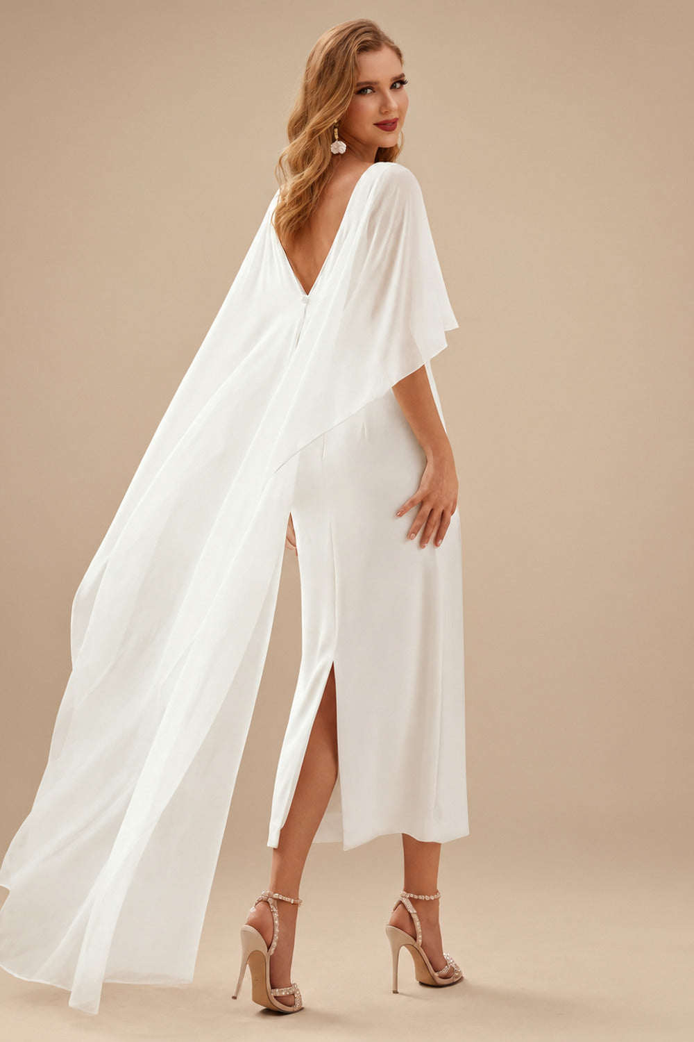Rutipo Ivory A-Line Scoop Neck Sleeveless Ankle-Length Wedding Dresses