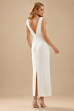 Rutipo Ivory A-Line Scoop Neck Sleeveless Ankle-Length Wedding Dresses