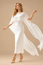 Rutipo Ivory A-Line Scoop Neck Sleeveless Ankle-Length Wedding Dresses