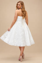 Rutipo Ivory A-Line Sweetheart Sleeveless Tea-Length Lace/Tulle Wedding Dresses