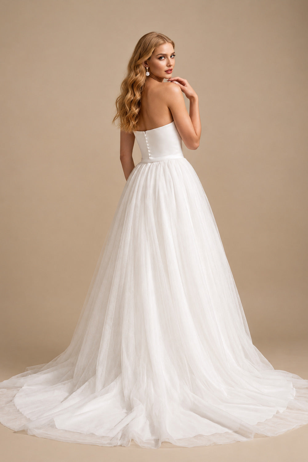 Rutipo Ivory Jumpsuit/Pantsuit Strapless Sleeveless Sweep Train Wedding Dresses