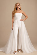 Rutipo Ivory Jumpsuit/Pantsuit Strapless Sleeveless Sweep Train Wedding Dresses