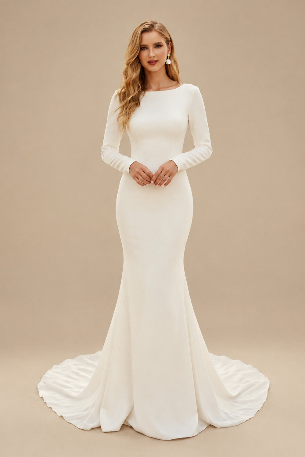 Rutipo Ivory Elegant Trumpet/Mermaid Square Neckline Long Sleeves Wedding Dresses