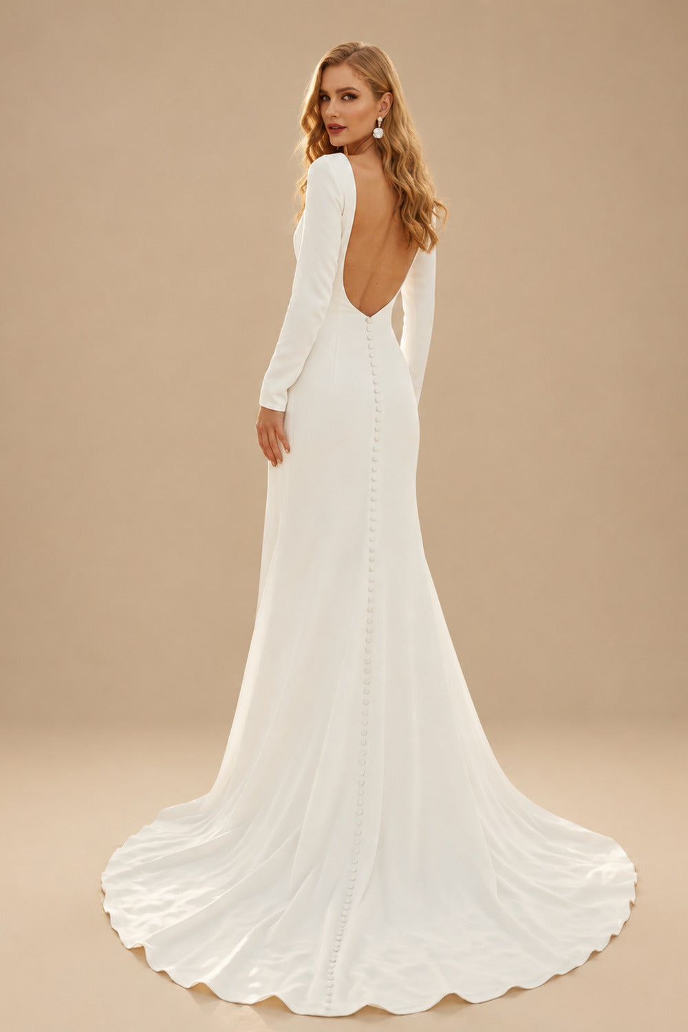 Rutipo Ivory Elegant Trumpet/Mermaid Square Neckline Long Sleeves Wedding Dresses