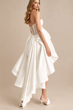 Rutipo Ivory A-Line Sweetheart Sleeveless Asymmetrical Satin Wedding Dresses