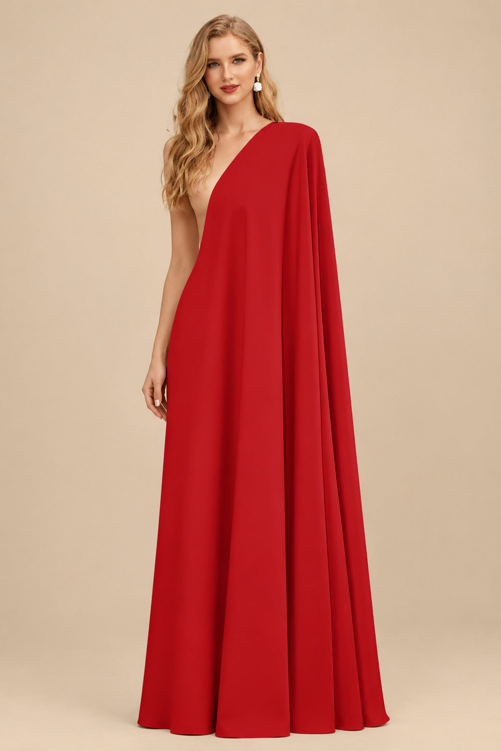 Rutipo Red Sheath/Column V-Neck Long Sleeves Floor-Length Elastic Satin Wedding Dresses