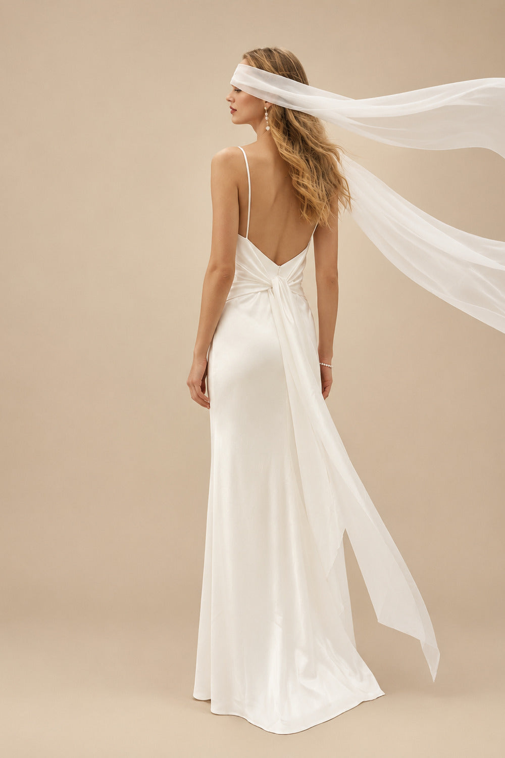 Rutipo Ivory Sheath/Column V-Neck Sleeveless Floor-Length Wedding Dresses