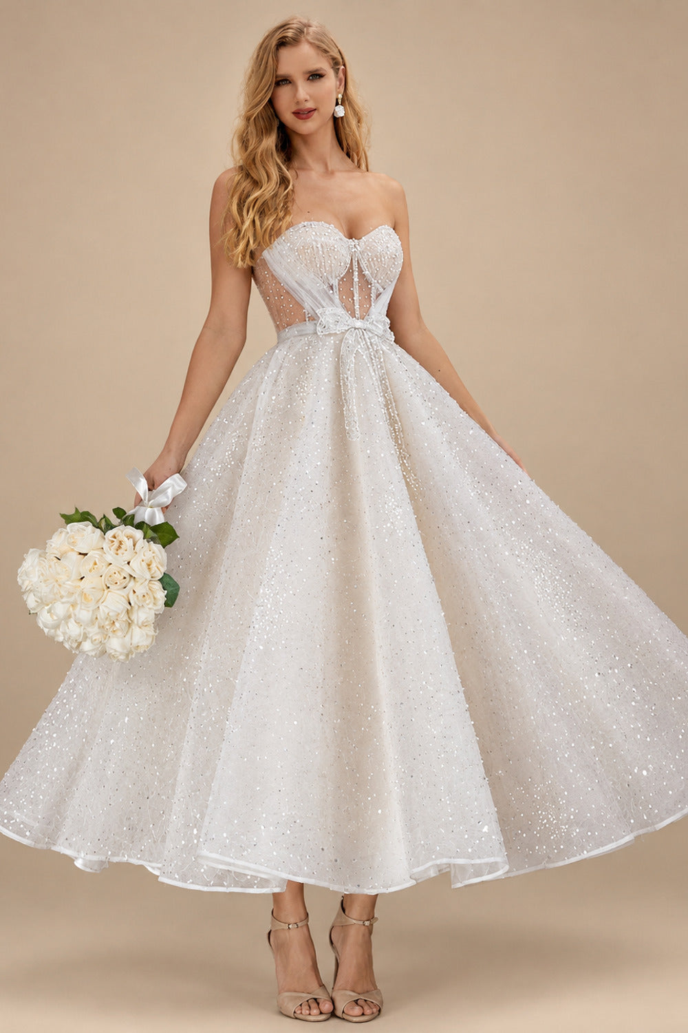 Rutipo As Picture A-Line Sweetheart Sleeveless Sequined Wedding Dresses With Bow(s)