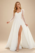 Rutipo Ivory Simple Long Sleeves Wedding Dresses With Split Front