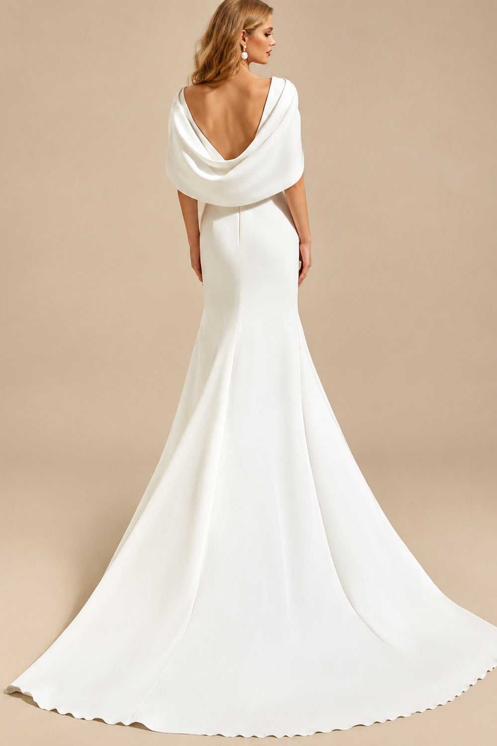Rutipo Ivory Sheath/Column V-Neck Elastic Satin Wedding Dresses With Split Front