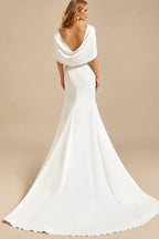 Rutipo Ivory Sheath/Column V-Neck Elastic Satin Wedding Dresses With Split Front