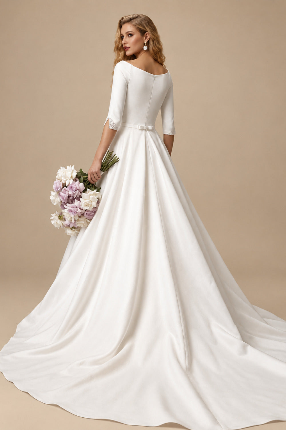 Rutipo Ivory Classic Satin Ball-Gown Wedding Dresses With Beading