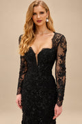Rutipo Black Trumpet/Mermaid Sweetheart Long Sleeves Black Lace Wedding Dresses