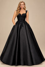 Rutipo Black Ball-Gown Sweetheart Sleeveless Court Train Wedding Dresses With Lace