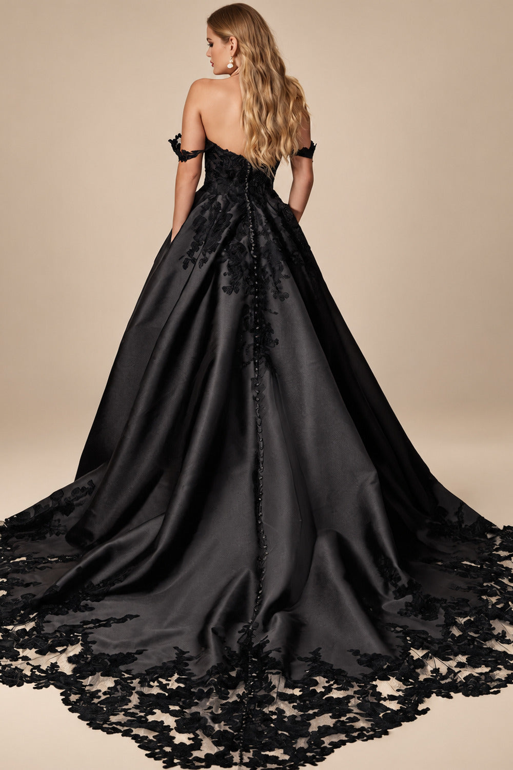 Rutipo Black Ball-Gown Sweetheart Sleeveless Court Train Wedding Dresses With Lace