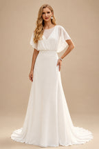 Rutipo Ivory Boho Lace Open Back A-Line Wrap Wedding Dresses