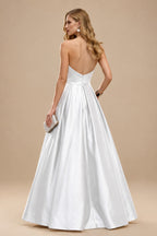 Rutipo White Ball-Gown Strapless Sleeveless Floor-Length Satin Wedding Dresses With Split Front