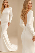 Rutipo Ivory Simple Elegant Long Sleeves Trumpet/Mermaid Open Back Wedding Dresses