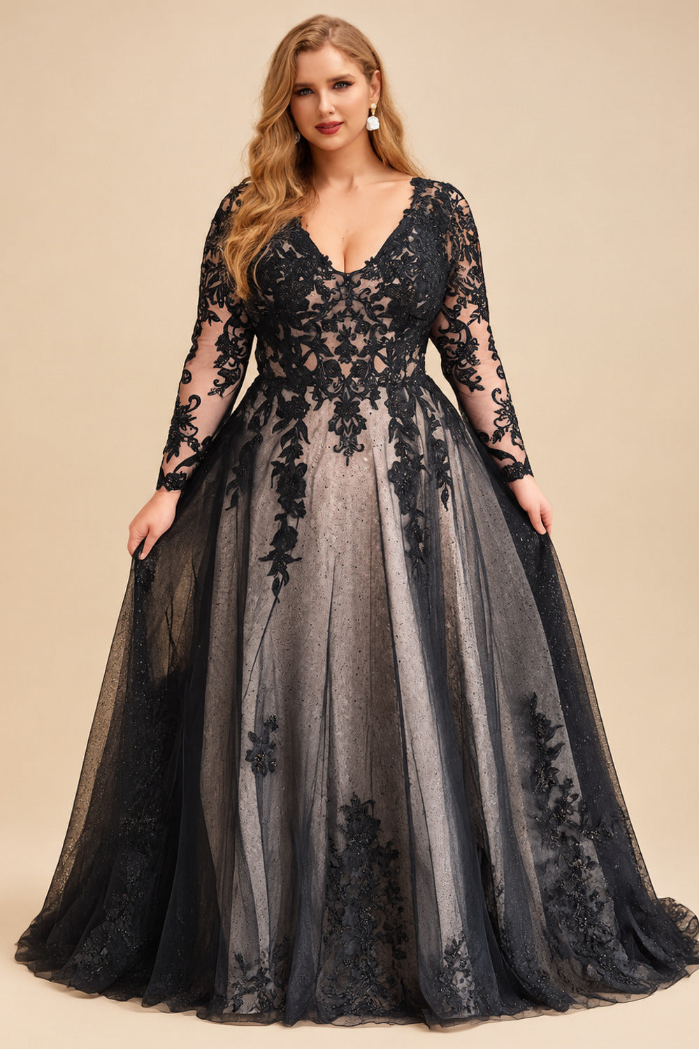 Rutipo As Picture A-Line V-Neck Long Sleeves Tulle Wedding Dresses With Appliques Lace