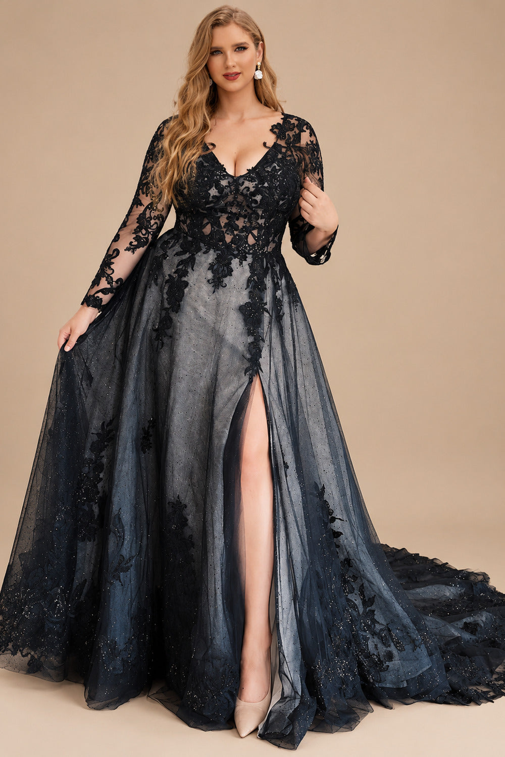 Rutipo As Picture A-Line V-Neck Long Sleeves Tulle Wedding Dresses With Appliques Lace