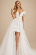Rutipo Ivory Sheath/Column Off-The-Shoulder Sleeveless Detachable Wedding Dresses With Lace