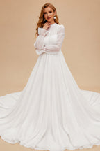 Rutipo Ivory High Neck Long Sleeves A-Line Wedding Dresses
