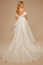 Rutipo Ivory Off-The-Shoulder Sleeveless Court Train Sequined Wedding Dresses