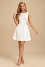 Rutipo Ivory A-Line Scoop Neck Sleeveless Satin Wedding Dresses With Back Hole