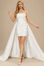 Rutipo Ivory Sheath/Column Strapless Sleeveless Taffeta Wedding Dresses With Flower(s)