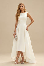 Rutipo Ivory A-Line Scoop Neck Sleeveless Satin Wedding Dresses With Back Hole