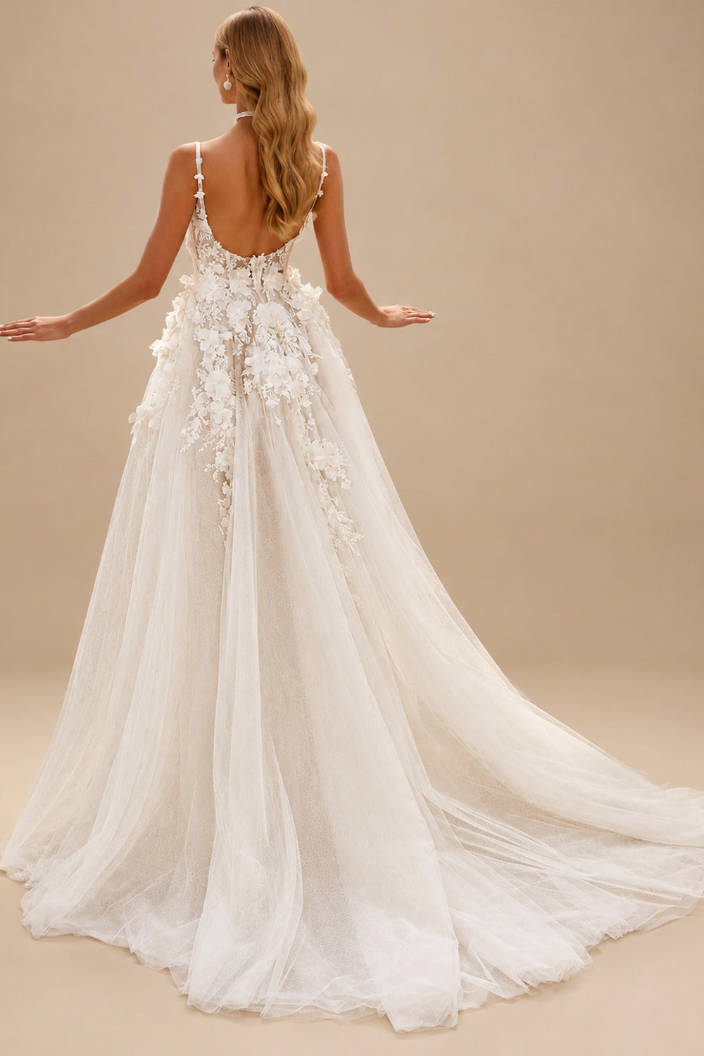 Rutipo Ivory A-Line Scoop Neck Sleeveless Tulle Wedding Dresses With Flower(s)