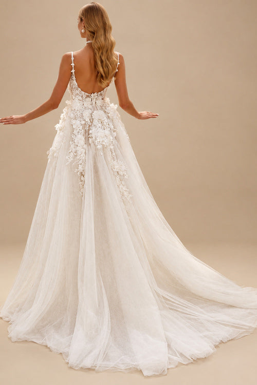 Rutipo Ivory A-Line Scoop Neck Sleeveless Tulle Wedding Dresses With Flower(s)