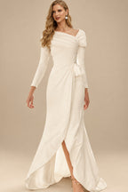 Rutipo Ivory Sheath/Column Asymmetrical Jersey Wedding Dresses With Split Front